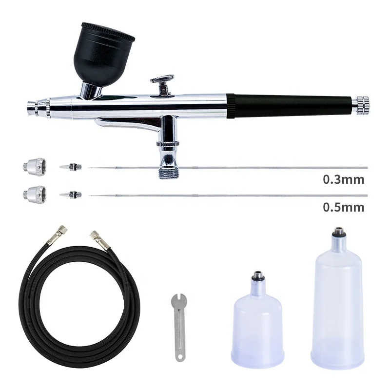 Tattoo Makeup Nail Model Art Hobby Air Brush Painting Set with 0.3mm/0.5mm Needles and Air Hose