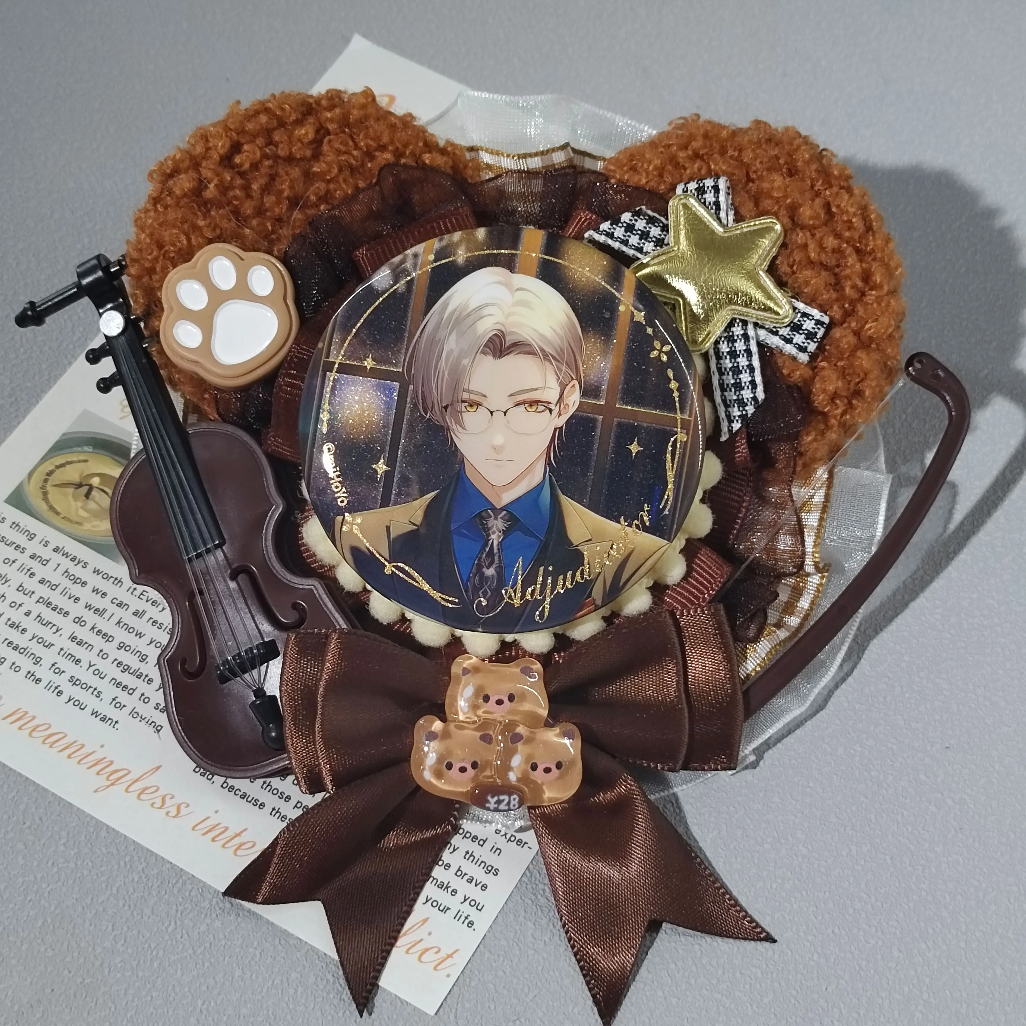 Cute Lolita Lace bear Ear violin custom Badges Holder Ita Bag Bow Handmade School Backpack Diy Ornament Accessories Badge Holder