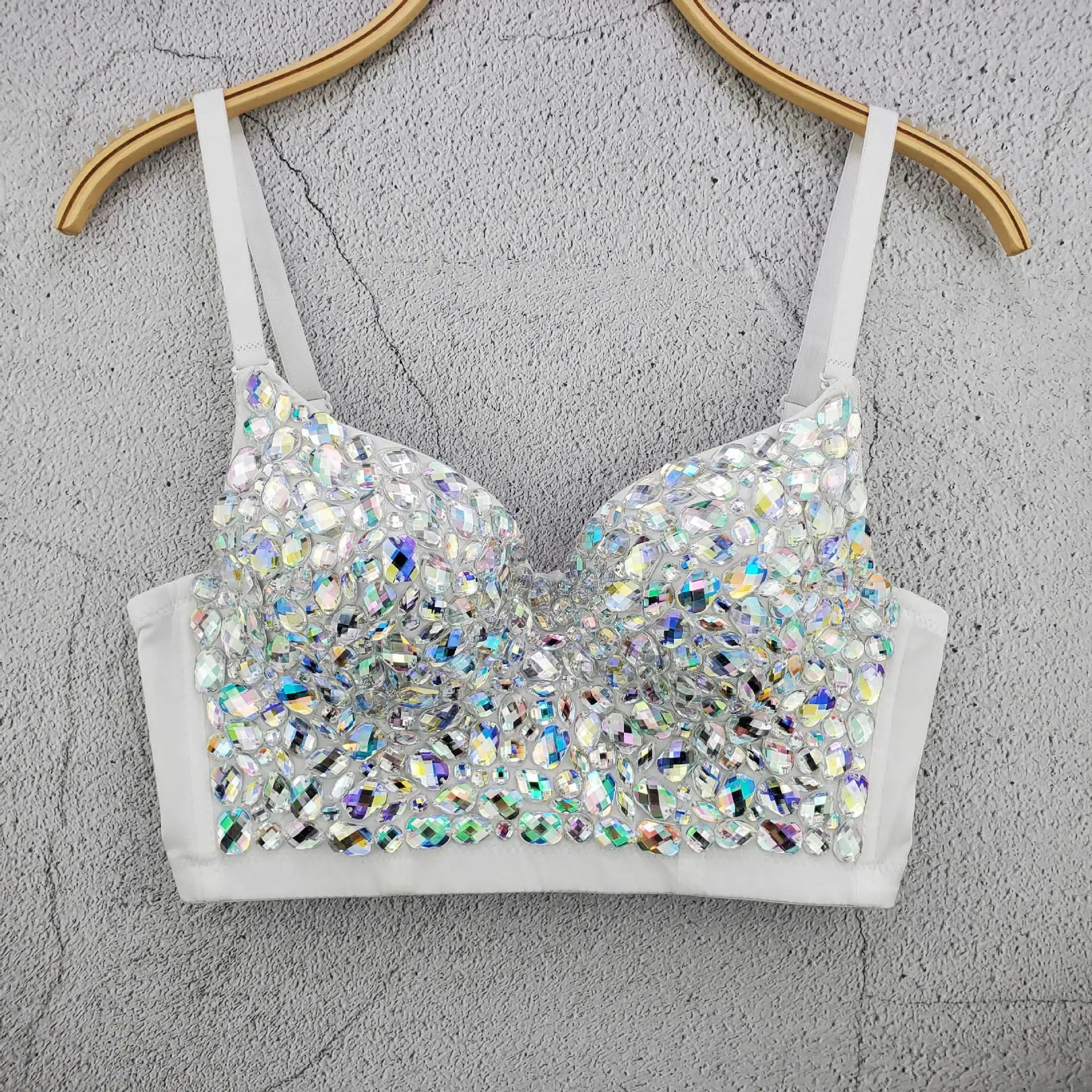 Bar Performance Clothes Sequined Belly Dance Camisole Fancy Diamond Tube Bustier Top