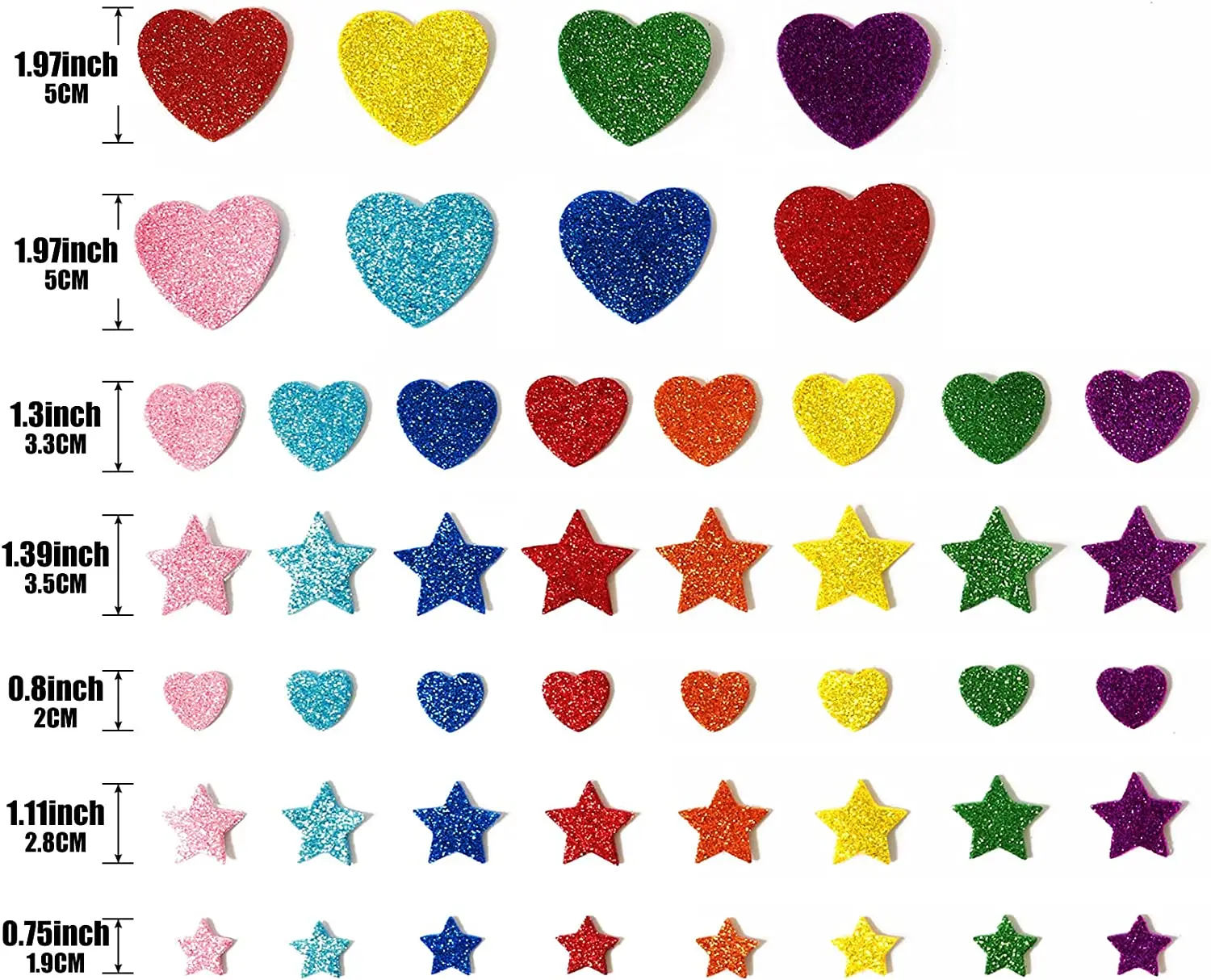 Custom Colorful Glitter Foam Stickers Self Adhesive Stars Mini Heart Shapes Glitter Stickers