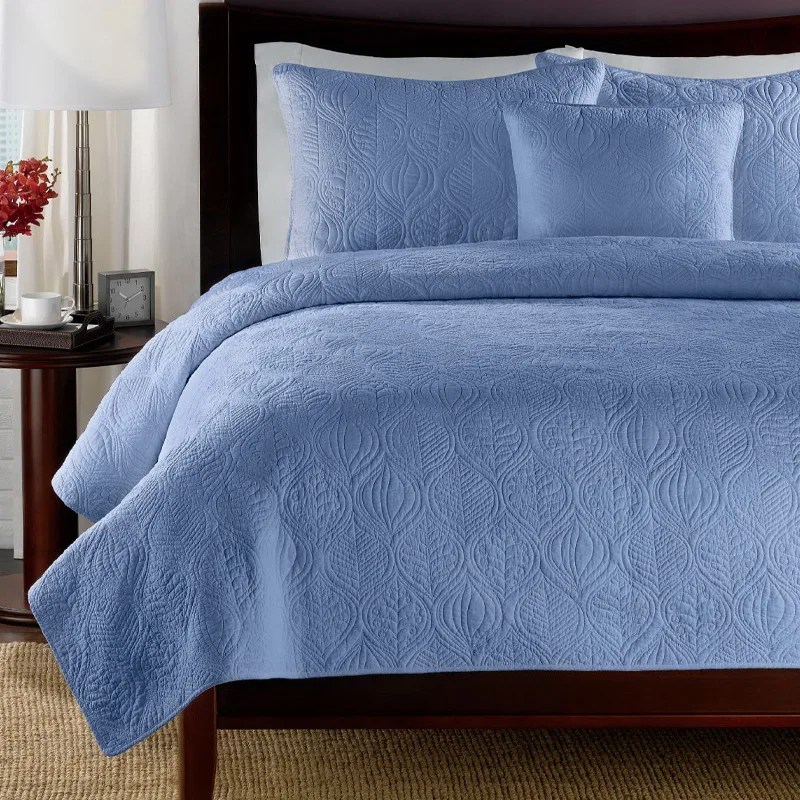 New 3pc Plaid Reversible Bedspread/Quilt Set Satin Coverlet set