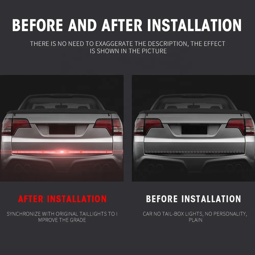 RUTENSE New Design Red Yellow Truck Tailgate LED Strip Light Bar Triple Row 4 style  With Driving Brake Turn Signal light