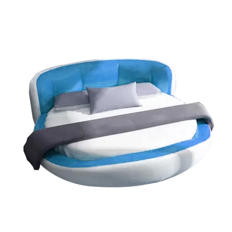 New Multifunction Bedroom Design Media King Size Tufted Button Round Smart Leather Round Bed