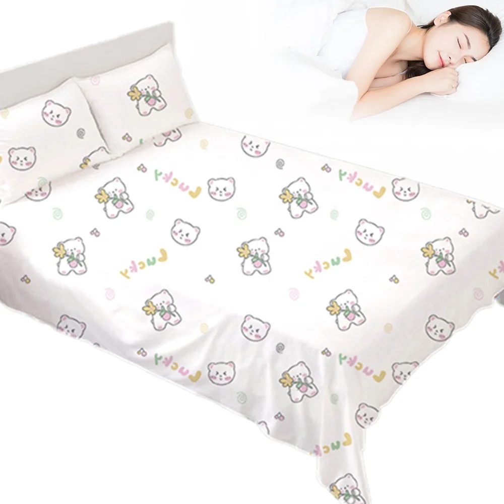 Cartoon Eco-friendly Bear Print Travel Bedding Set Disposable Bed Sheet Pillowcase & Duvet Cover Sets