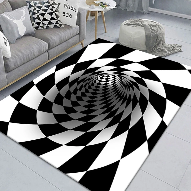 3D Carpet Non-slip Floor Mat Area Rug Optical Home Living Room Bedroom Doormat Print Abstract Geometric Cute Woven Rectangle Yjm