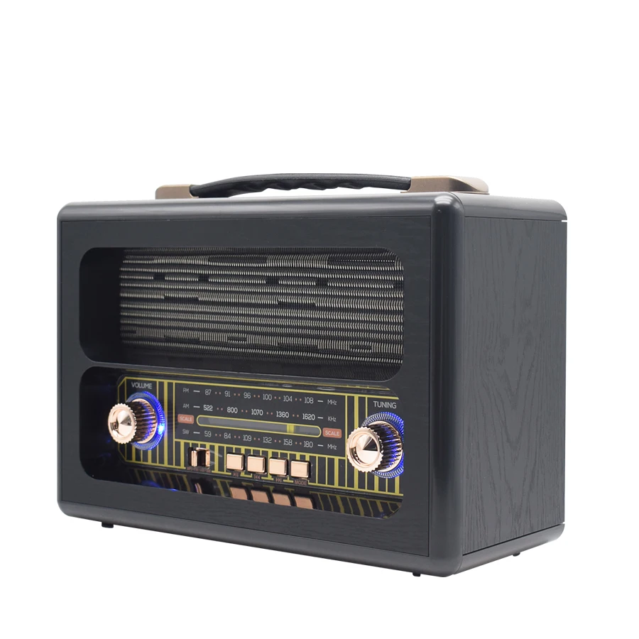 2022 Classic Design FM AM SW Radio Receiver Old Style Radio Portable Handle Vintage Retro Rechargeable Multi-band with Light