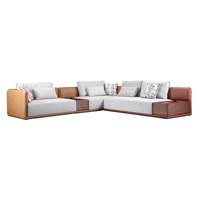
Italian Modern Design Simple L-Type Head Leather Cushion Sofa Sectional Wood Sofa Hotel Living Room Furniture 