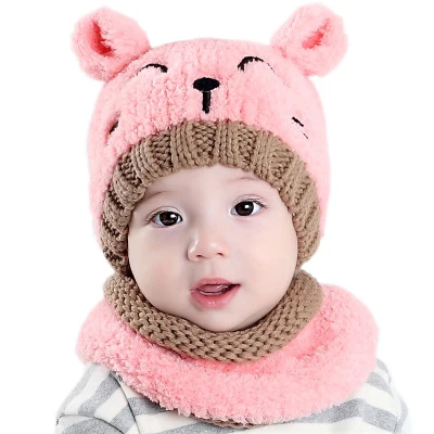 Custom Cute Lovely Children Fur Pom Pom Caps Girls Boys Warm Baby Scarf Hat