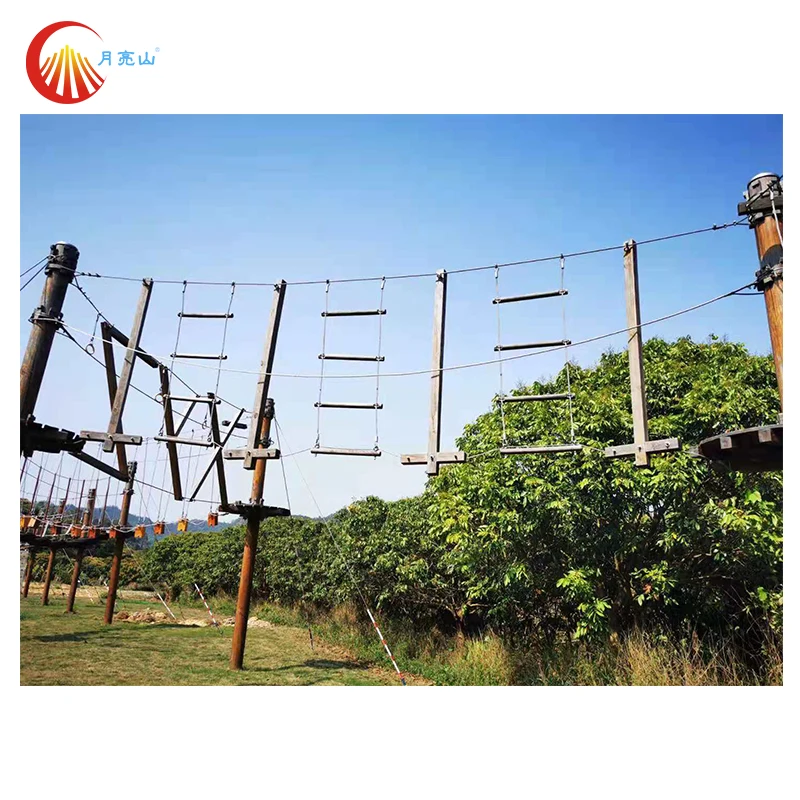 Children amusement park climbing man wall outdoor forest rope course children