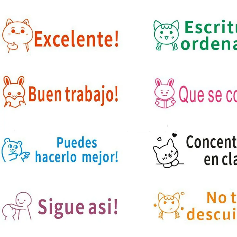 8pc French Spanish Stamp Set,Rectangular Teacher Stamps for Grading Classroom