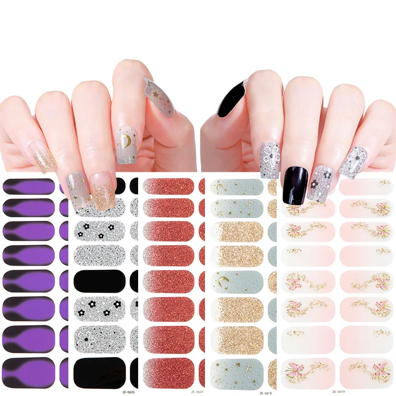 New Arrival Self Adhesive Nail Art Stickers Glisten Butterfly Flower Star Moon Nail Gel Strips Nail Polish Wraps Vendors