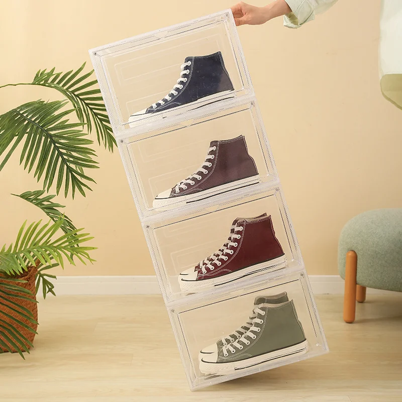 Custom Stackable Magnetic Open Door Home Organize Olastic Sneaker Shoe Storage Box