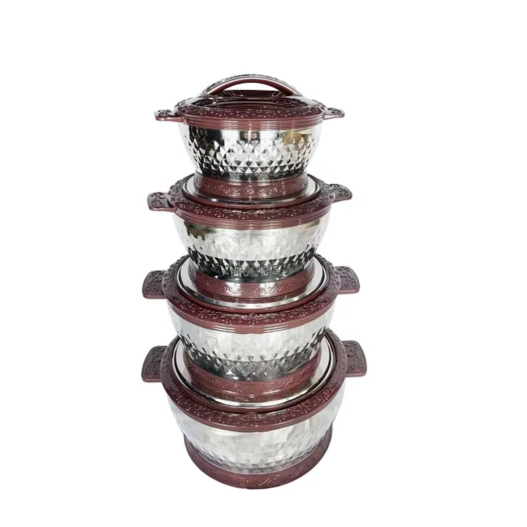 Africa Food Warmer Sets Hot Sale Stainless Steel Food Storage Lunchbox New Design 3/4 PCS Diamond Plastic Food Insulated Hot Pot