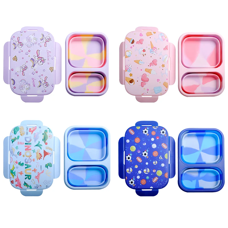 Free Sample Healthy Material Children Kids School Silicone Bento Lunch Box Set
