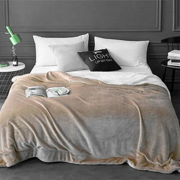 200*230CM Sherpa Fleece Blanket Fuzzy Soft Yellow Gray Plush Blanket Throw