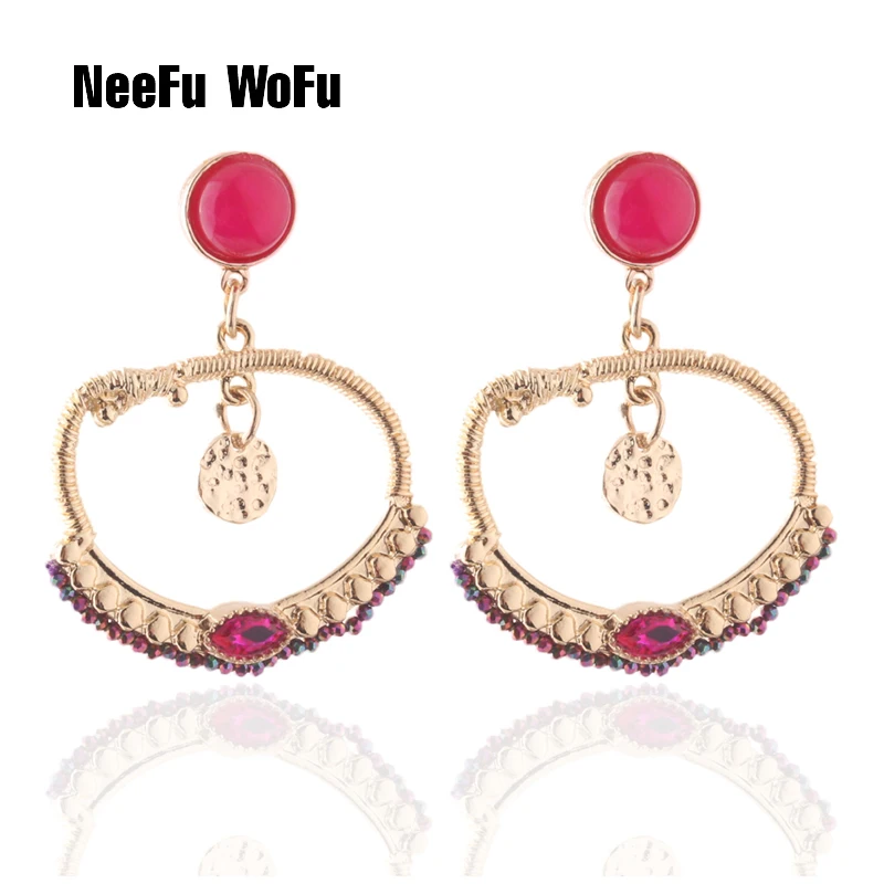 NeeFu WoFu Drop Natural Stone Crystal Charm Earring Dangle Zinc Alloy Large Long Brinco Manual Ear Accessories