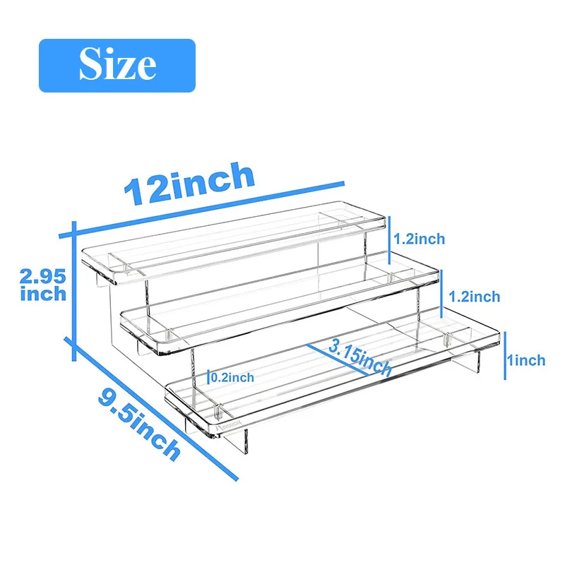 3 Tiers Transparent Acrylic Risers Whole Makeup Display Riser Custom 12x2.95x9.5inch Acrylic Storage Organizer Display Stands