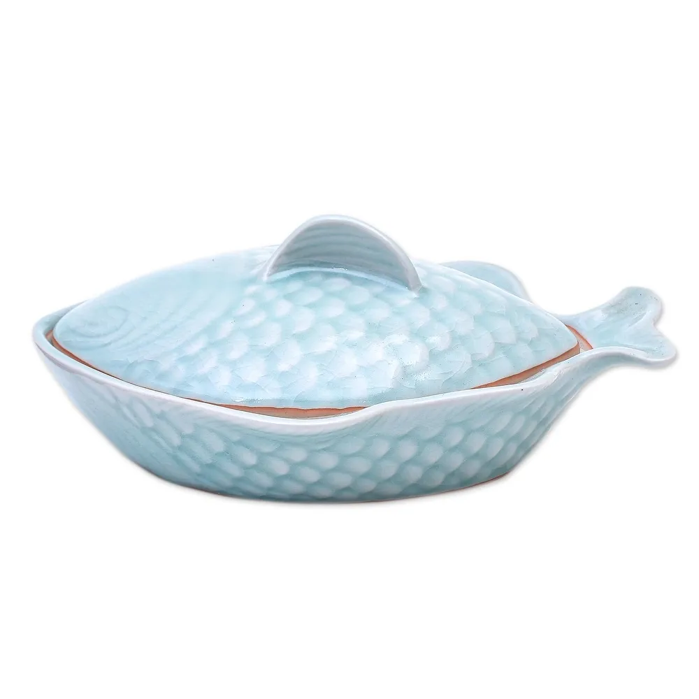 Unique Handmade Fish Dish Tableware Home Hotel Ceramic Lidded Fish Bowl