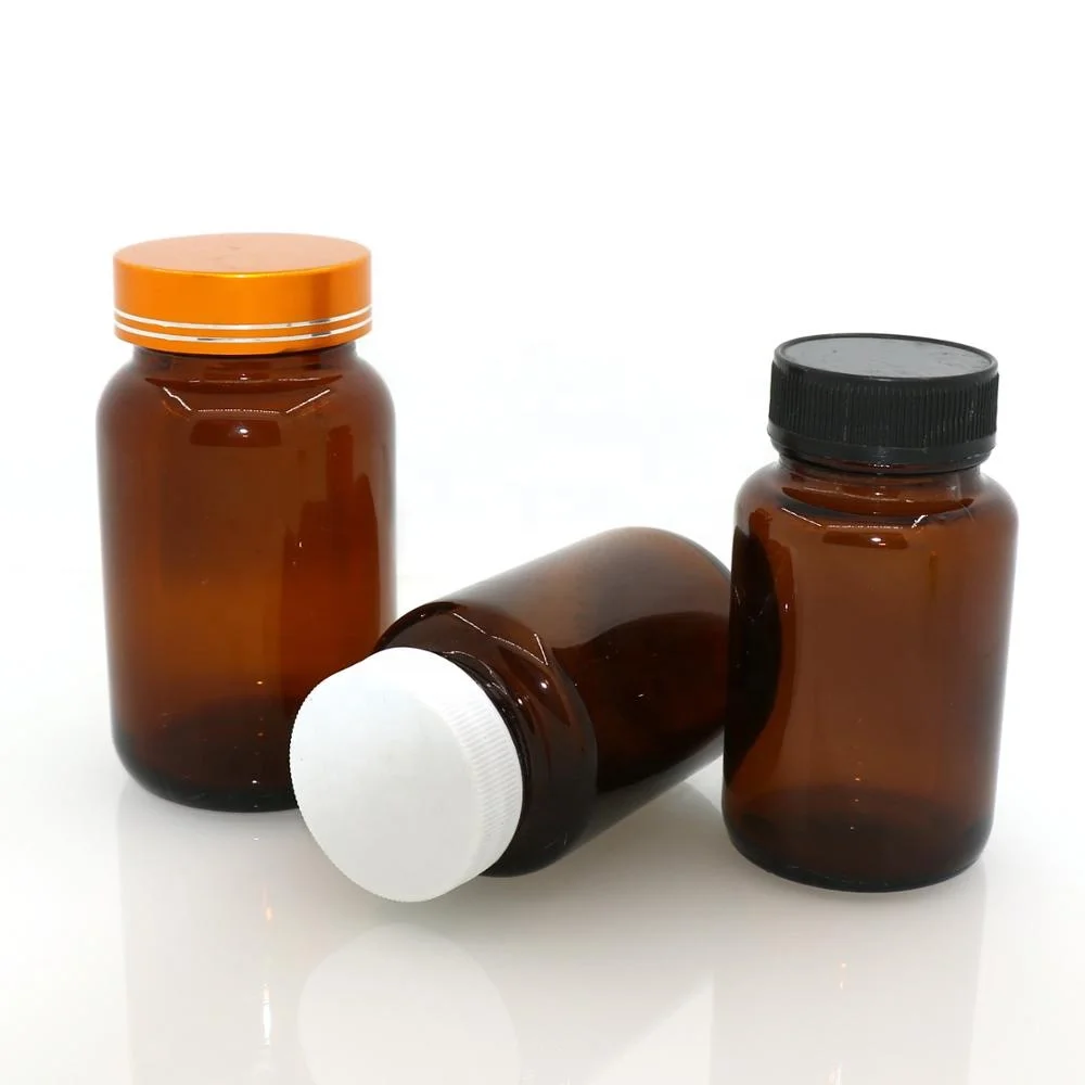 60 75 100 120 150ml/cc wide-mouth empty pharmaceutical glass tablet amber bottle medical pill bottle