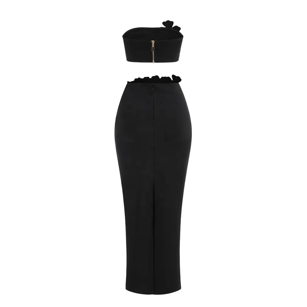 Luxury Sexy Bandage Dress 2-Piece Sets Shiny Diamonds Flower Strapless Evening Party Dresses Set for Woman 2024
