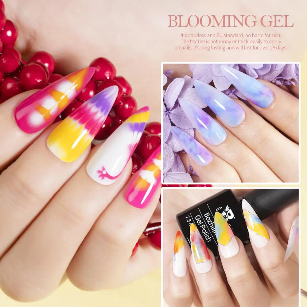 BOZLIN 15ML Soak Off UV LED Blossom Gel Nail Polish Clear Blooming Gel for Spreading Graffiti Marble Flower Watercolor Ink