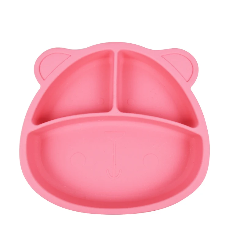 Korean Style Character Unbreakable Baby Feeding Sticky Dishes Hands Free Silicone Children Integrated Plates For Kids