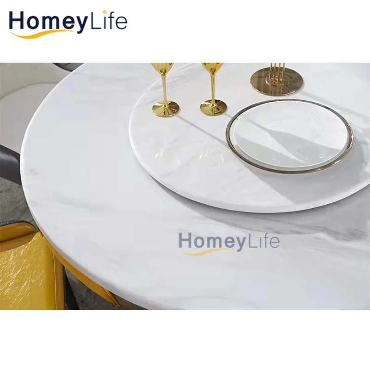 modern Home Furniture Dinning Room Set 4 6 Seater Microfiber Leather concrete White marble round dining table For Restaurant