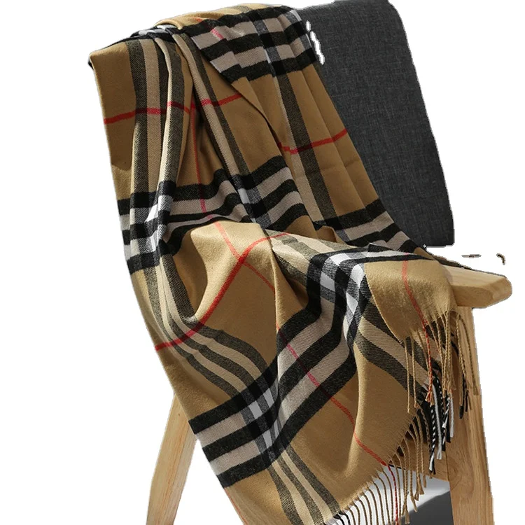 New British Style Luxury Fashion Women Winter Scarfs Warm Pashmina Acrylic Tassel Shawl Cashmere Plaid Scarf