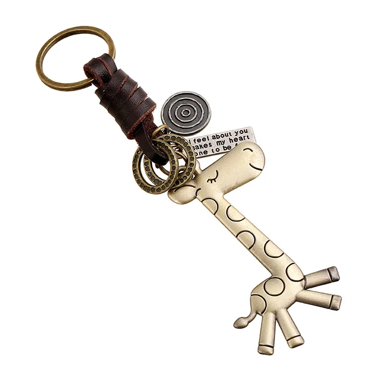 Factory Outlet Sale Vintage Leather Key Ring Customization Creative Keychain Cute Alloy Giraffe Keychain