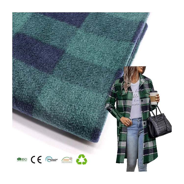 Custom printed 100% Polyester 180gsm checked plaid polar fleece fabric for shirts