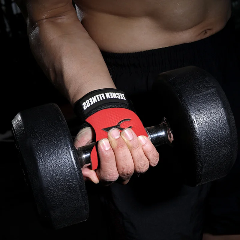 Red carbon girls gymnastic grips hand weightlifting pullup leather gymnastic grips cross fit grips