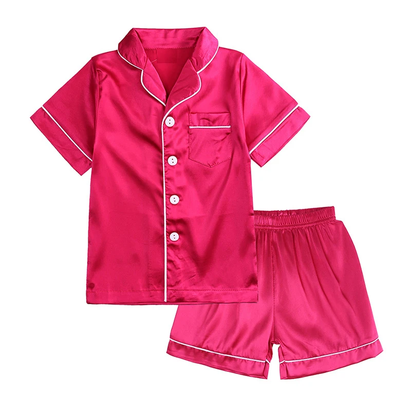 RTS High Quality Boutique Fashion Boys and Girls Home Clothes Ice Silk Short Pajamas Set