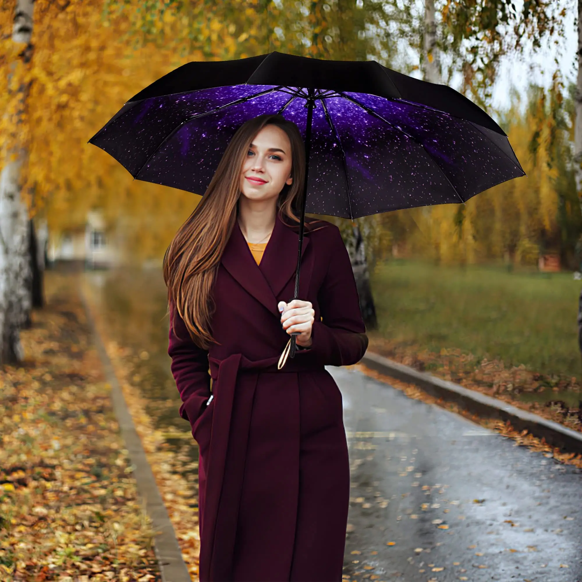 Manufacturer luxury stronger windproof automatic 23 inch small 3 folding umbrella custom logo printing portable travel umbrella