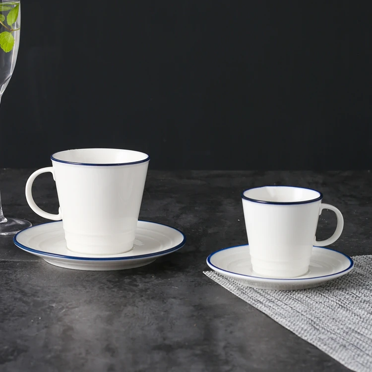 Classic enamel design American pastoral style grace blue line hand painted ceramic tea set white coffee set porcelain