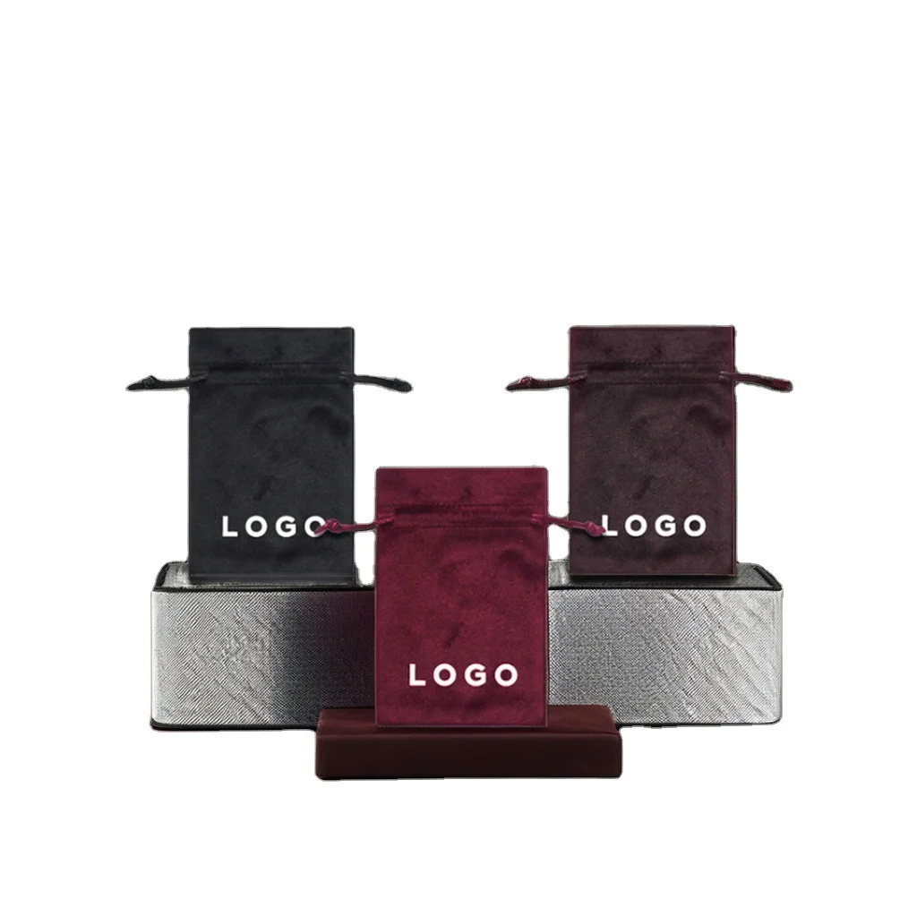 Индивидуальные черные маленькие бархатные сумки для хранения ювелирных изделий с двойным шнурком