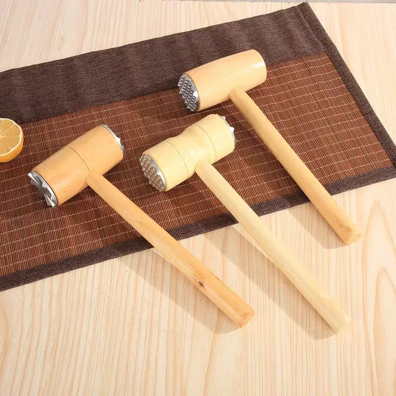High Quality Stainless Steel Loose Tenderizers Meat Hammer With Wood Handle Pounders Knock-Sided For Steak Pork Kitchen Tools