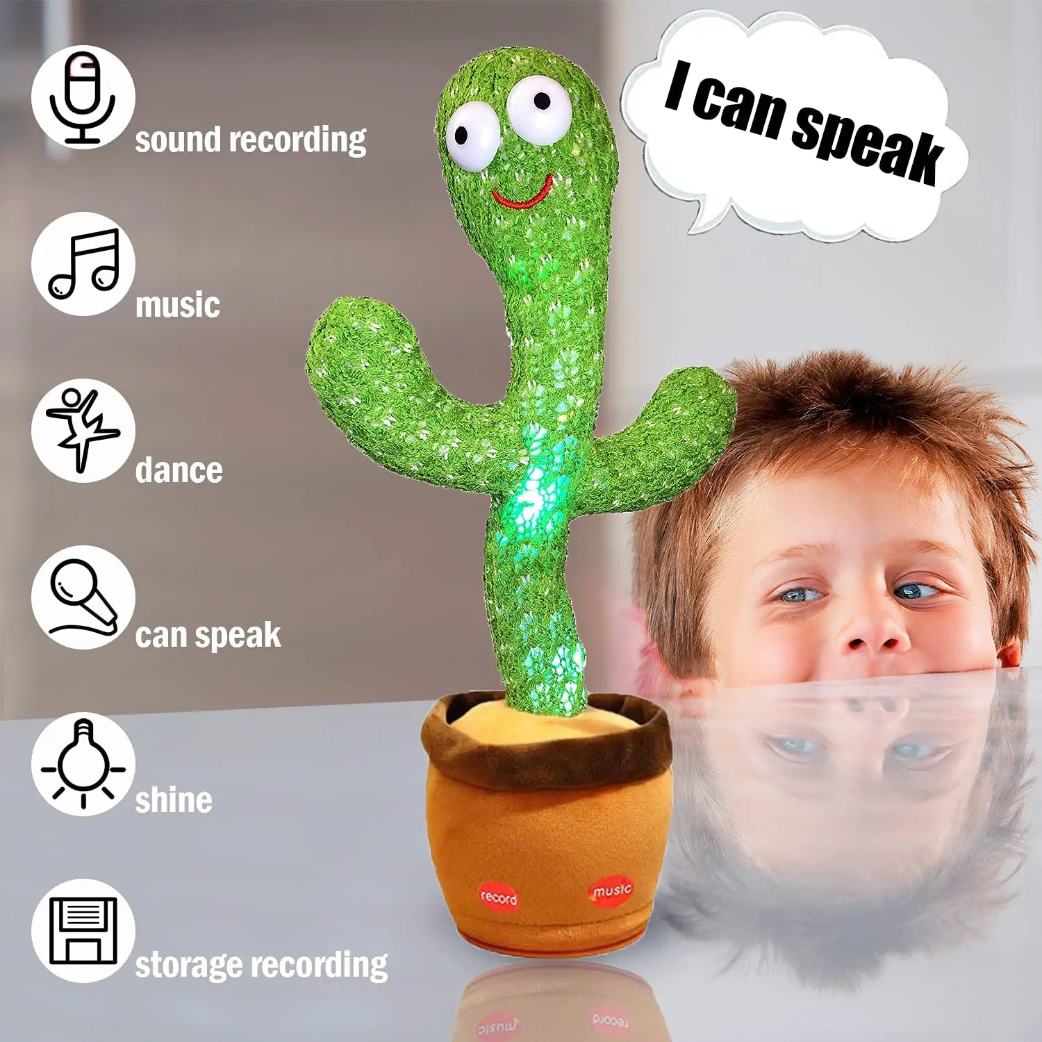 Hot Selling Dancing Cactus Toys Repeat English Songs Plush Cactus Toys Talking Cactus Plush Toy with LED Light for Kids