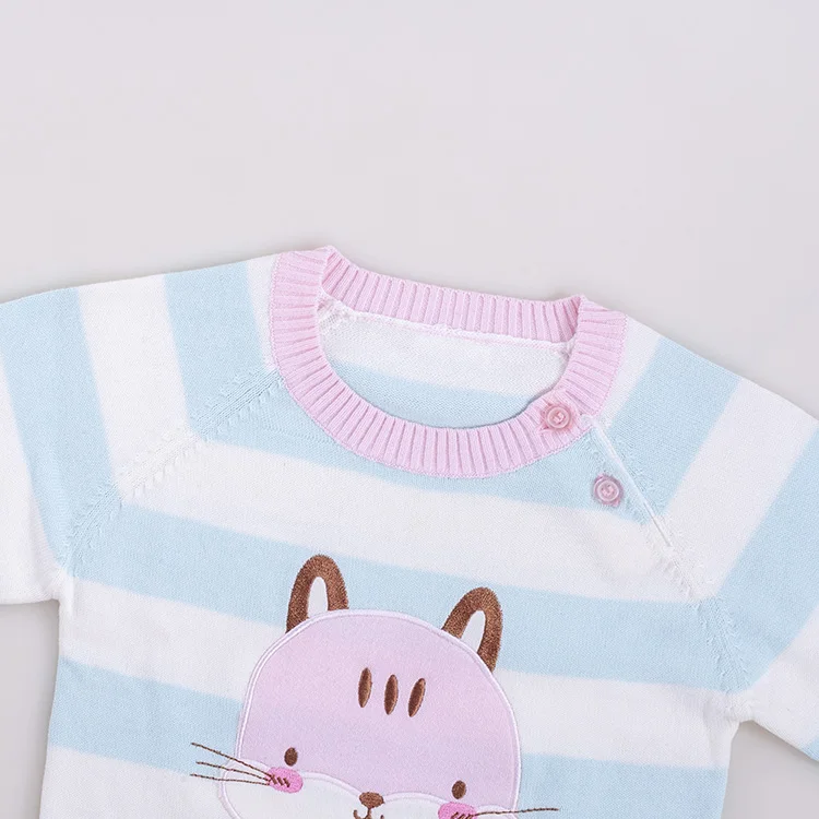 Unique jacquard cartoon knitted patterns design pure cotton stripe baby sweater kids pullover jumper