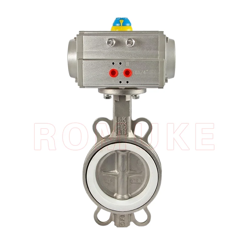 Stainless Steel PTFE Wafer Type Pneumatic Butterfly Valve