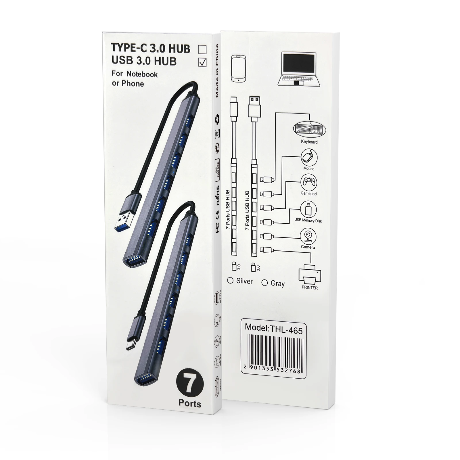 type c hub 7 in 1usb c hub USB C to USB3.0 + USB2.0*7 docking station