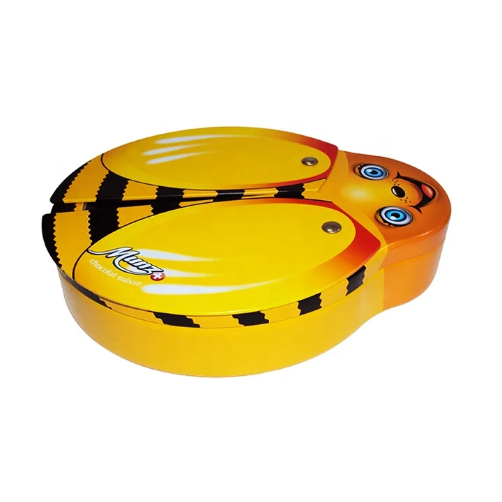 Different Colors Recyclable with Custom Logo Bee Shaped Ladybug Shaped Cookie Tin Containers with PVC Window Lid for Chocolate