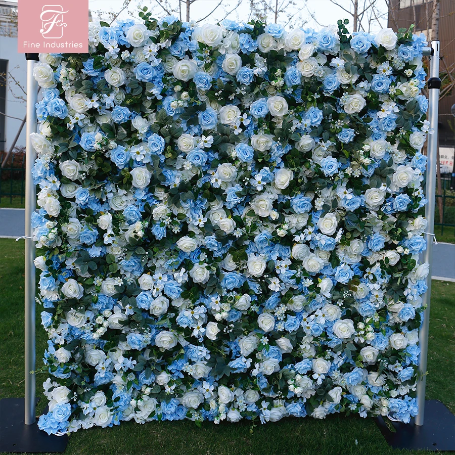 3D Blue Rose Flower Wall Romantic Artificial Flower Wall For Wedding Wall Decoration