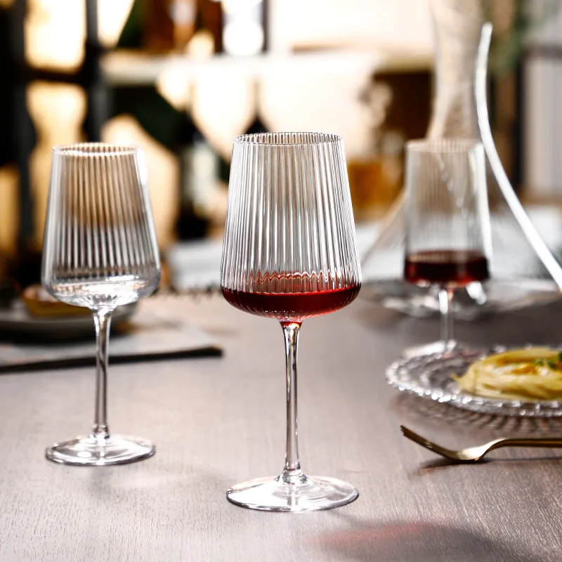 Unique Fluted Glassware Texture Stemless Wine Glasses Vertical Stripe Vintage Ribbed Wine Goblet Champagne Coupe Glasses