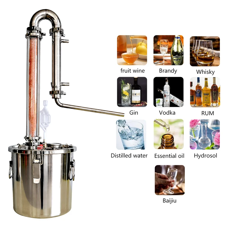 12L 304 stainless steel Household Alcohol Distiller Vodka Whiskey rum distiller Crystal copper mesh reflux column Private winery