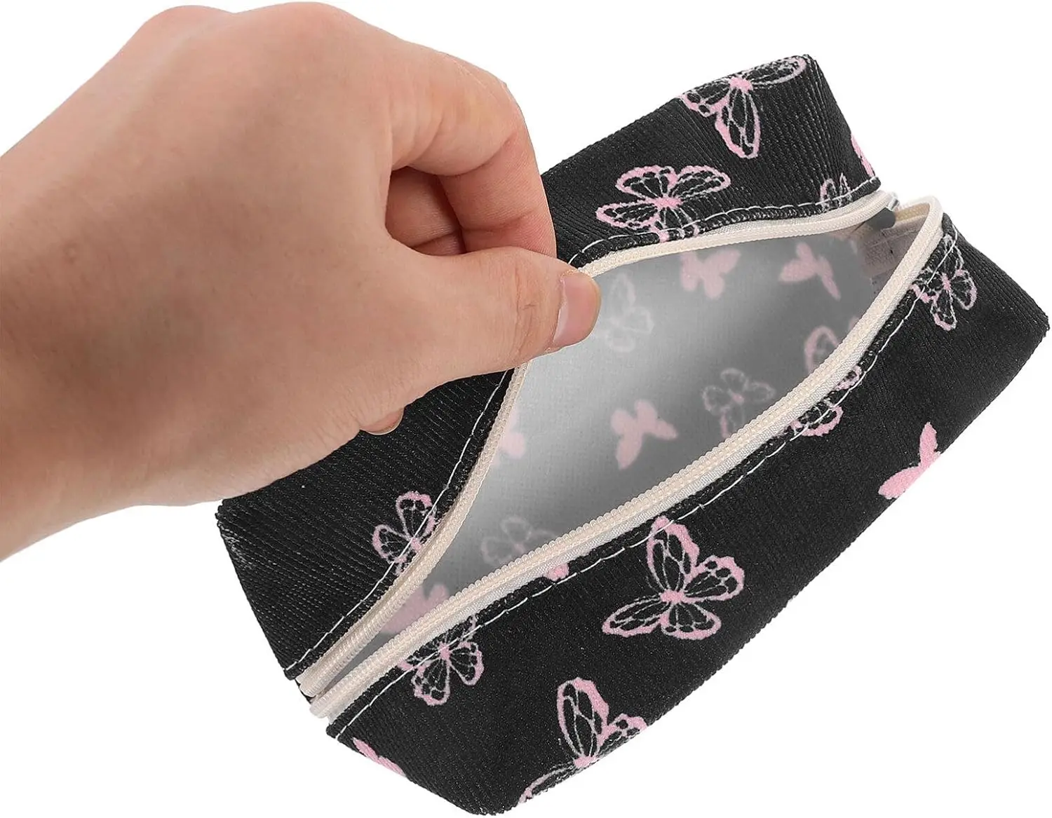 Qetesh Luxury Cosmetic Makeup Storage Bag Polyester PC Butterfly Print Mini Lipstick Pouch Zipper Closure Portable Logo Pattern