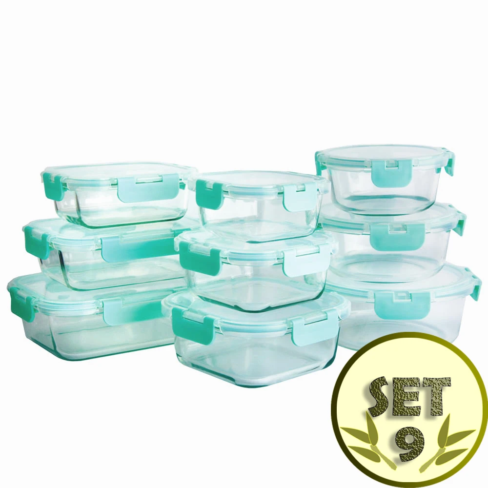 
9 Pcs glass container set airtight leakproof glass food prep containers 