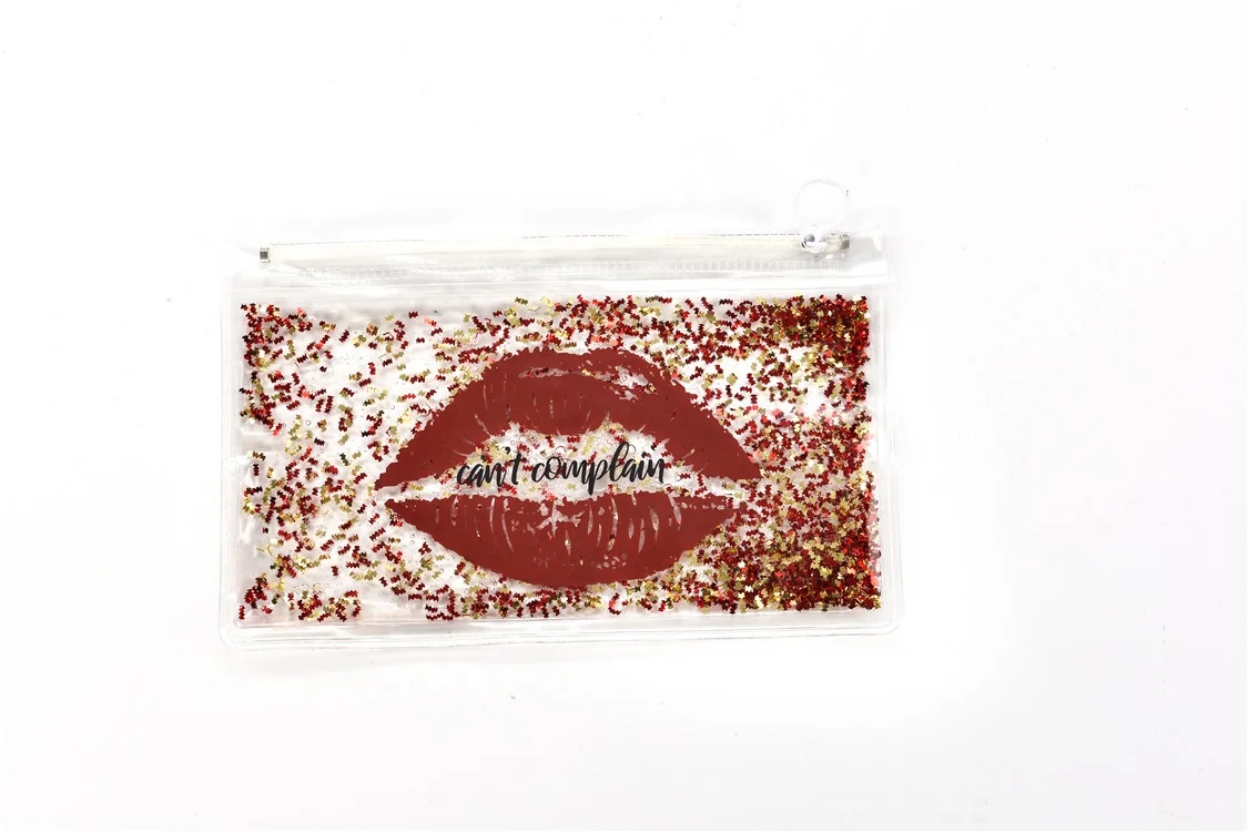 Customized Fashion durable clear pvc stationery bag glitter zipper pencil pouch