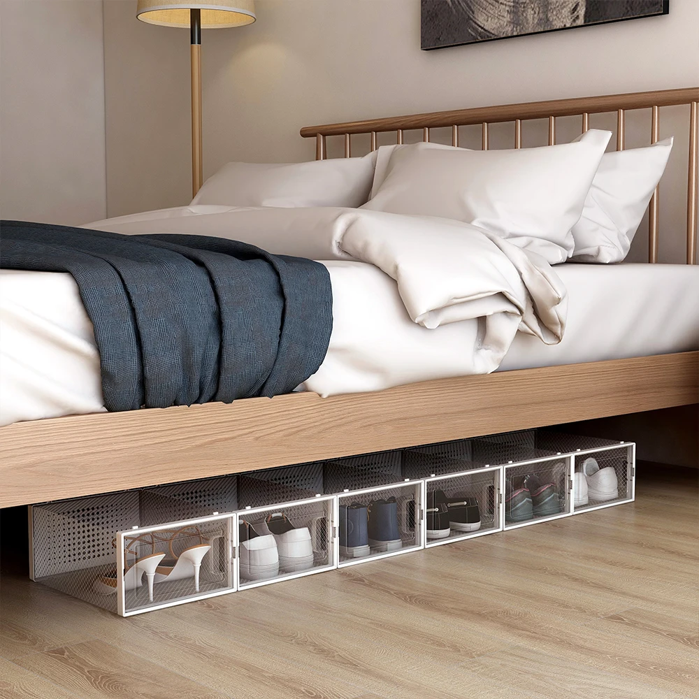 Custom Stackable Foldable Plastic Home Square Transparent Clear Acrylic Pet Sneakers Shoe Container Storage Box