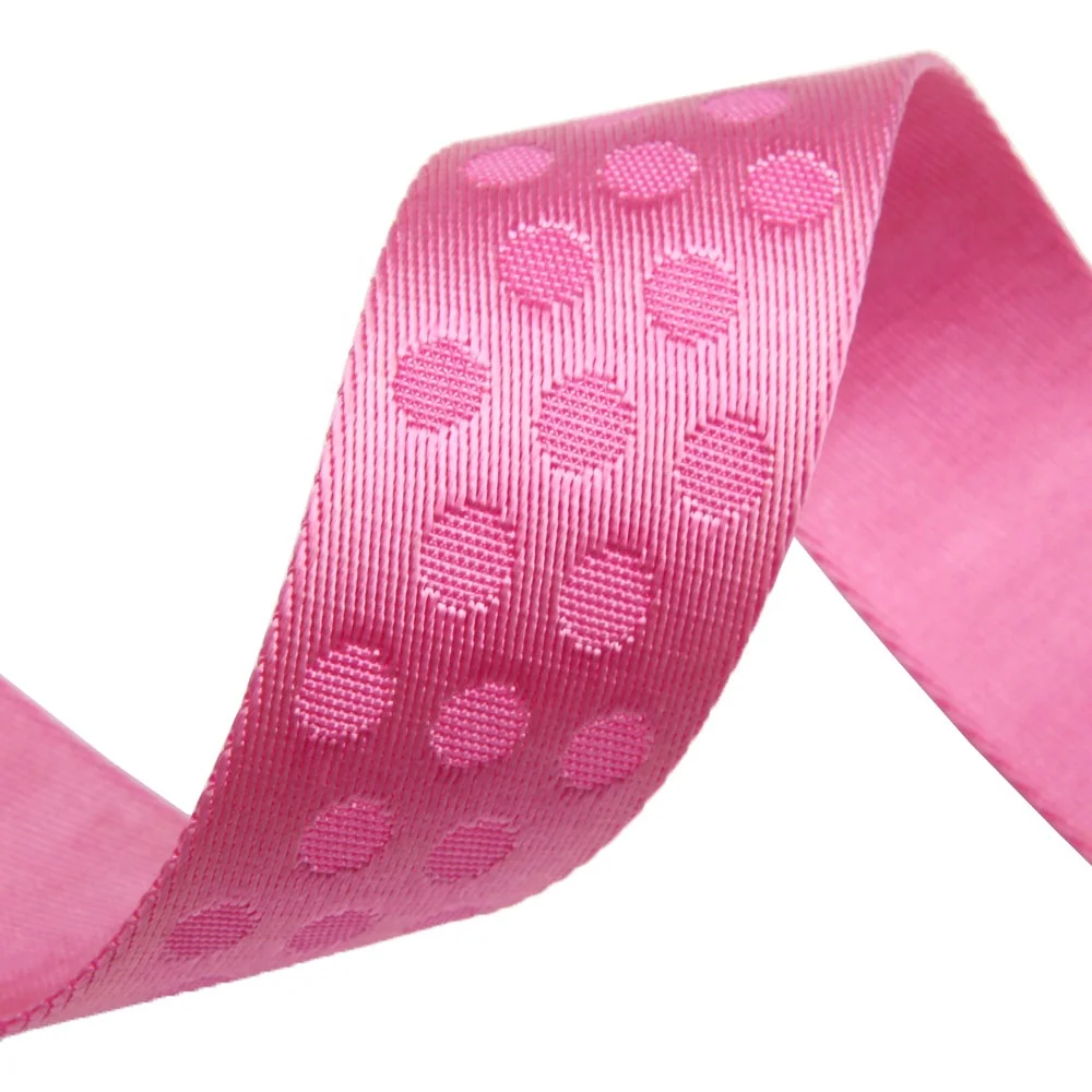Custom pink 1 1/2' nylon woven dot logo jacquard webbing