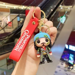 3D Cartoon Pirates Keychain Cute Style Jack Sparrow Big Head Silicone Metal Keyring Purse Wallet Wristlet Car Key Ring